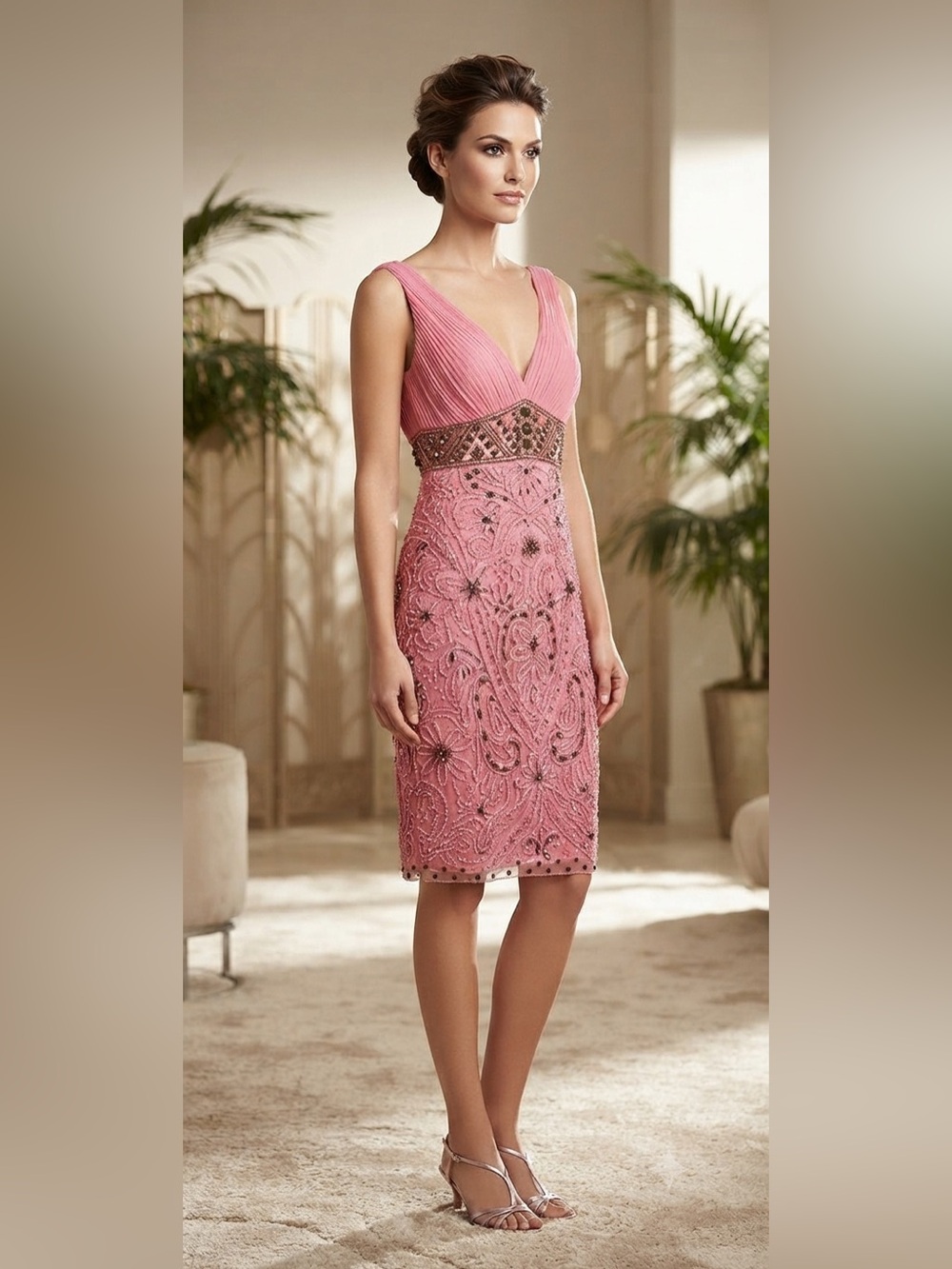 Sue wong pink embroidery dress